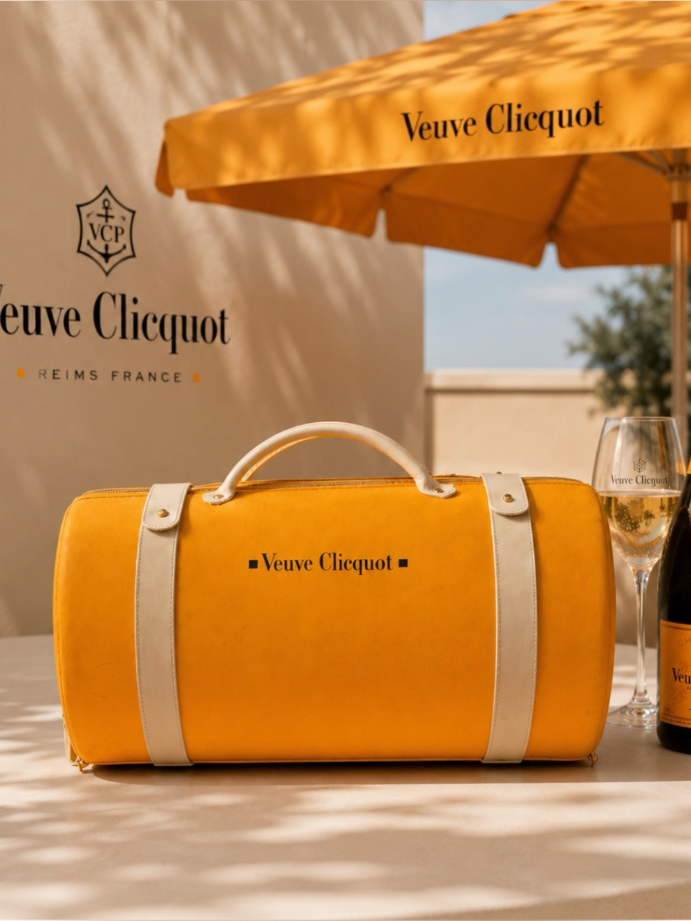 VEUVE CLICQUOT Champagne Traveller Bag~ Leather Trim Carry Case ~Original Orang